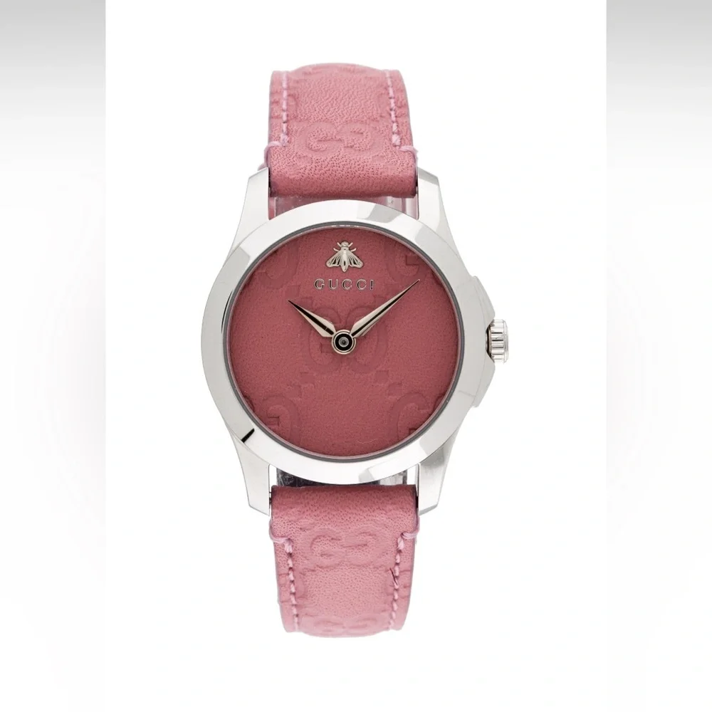 GUCCI G TIMELESS EMBOSSED SIGNATURE PINK MONOGRAM GG WATCH